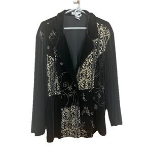 Vintage 90s Velour Black And Sparkling Gold Blazer